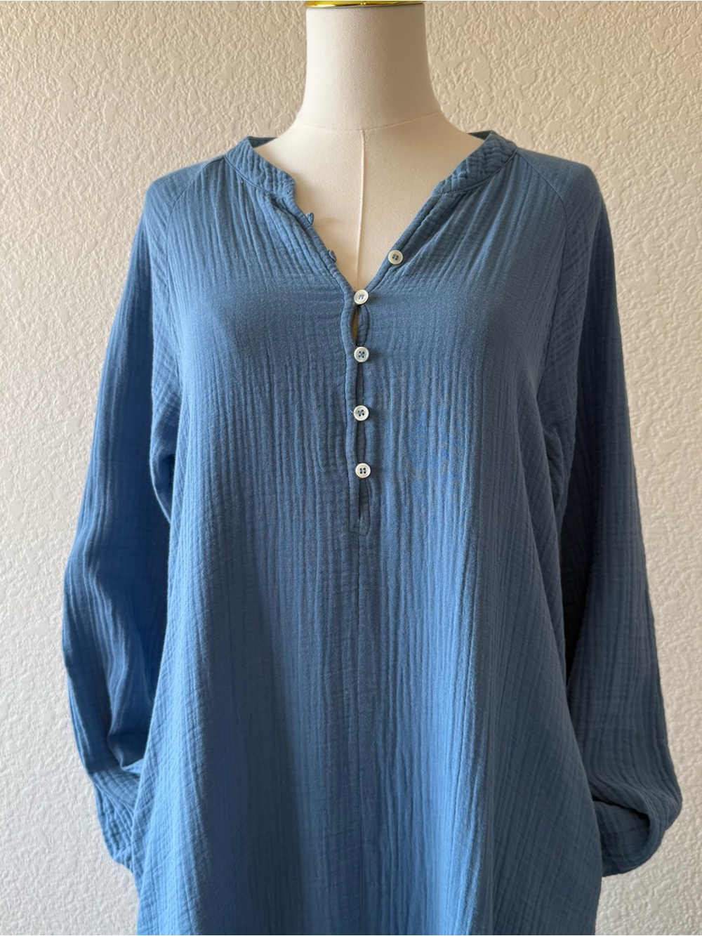 XIRENA Tabitha Dress Blue Medium Cotton Gauze Long Sleeve Midi - Picture 2 of 7